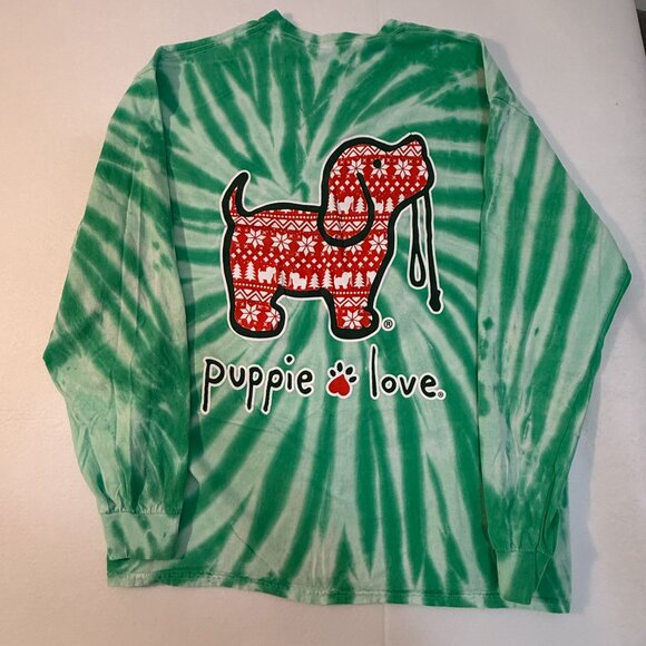 Puppie Love Tops - PUPPIE LOVE WOMEN'S LONG SLEEVE TEE XL PUPPY CHRISTMAS
